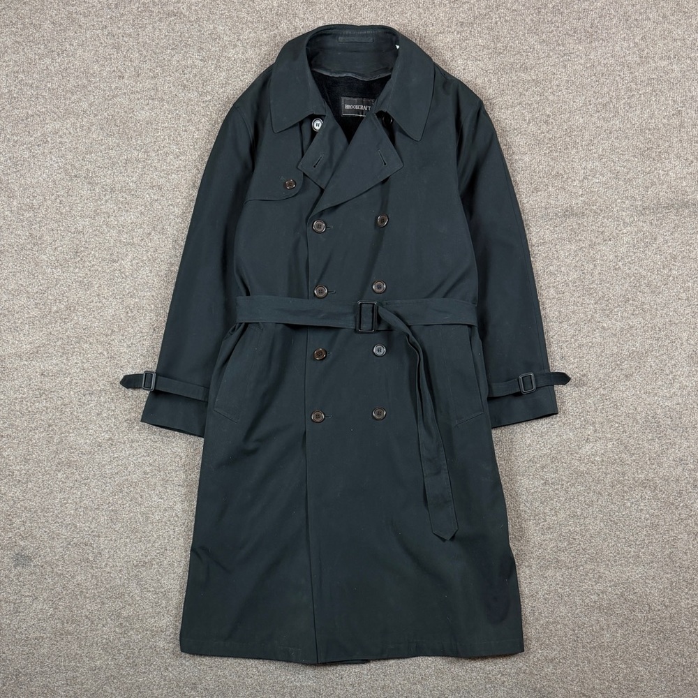 Brookcraft Black Double Breasted Belted Trench Coat Men’s 42 Removable Fur Liner